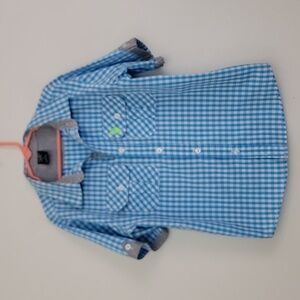 U.S. Polo Blue & White Plaid Short Sleeve Cotton Button Down Shirt Boys 7